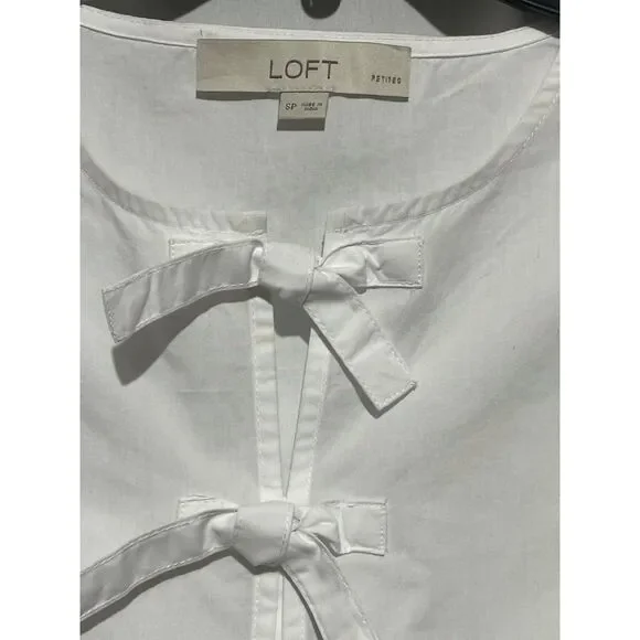 NWT Loft Cotton Poplin Tie Front Top Puff Sleeve Blouse Small - Picture 5 of 8